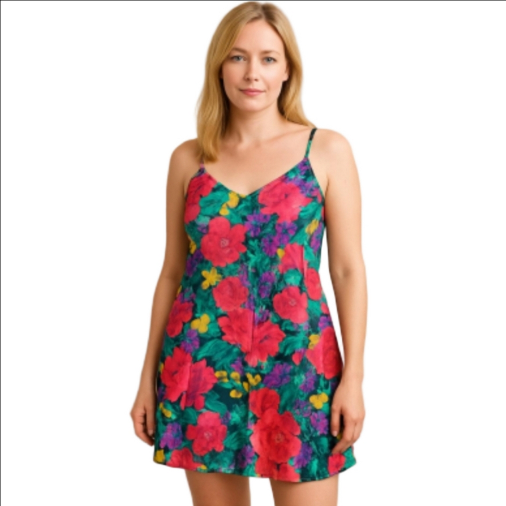Victoria's Secret Red Poppy Flower Babydoll Top Slip Vintage Y2K Gold Label
